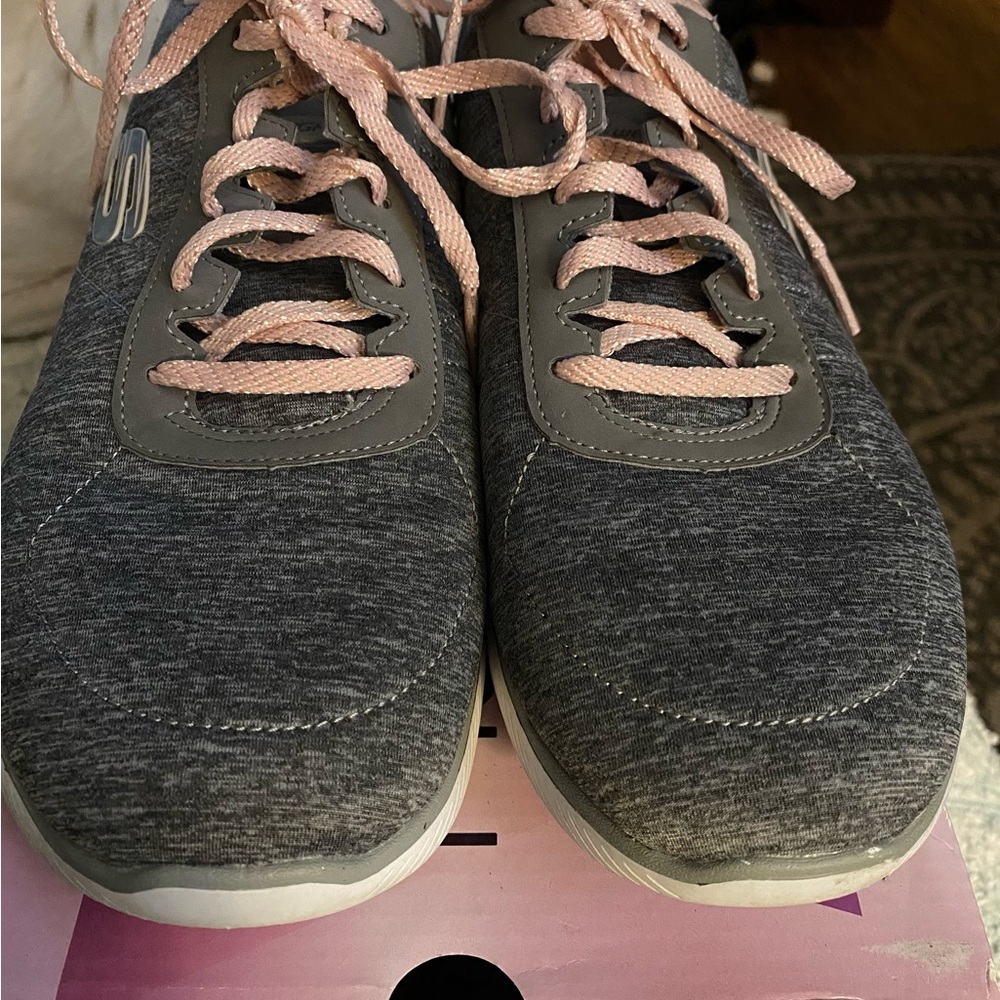 Skechers Gray and Light Pink Flex Appeal Sneakers